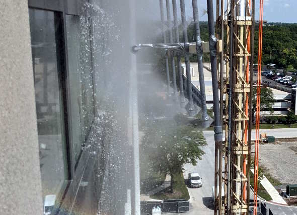 Hightower Labs conducting ASTM E1105 field testing for building envelope systems.